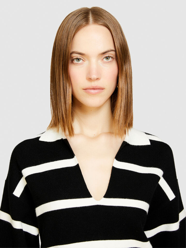 Striped maxi polo - women's v-neck sweaters - Black | Sisley image number 5